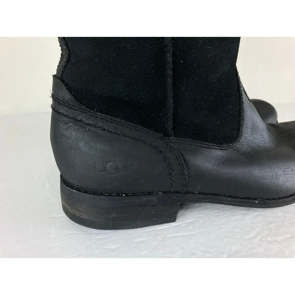 UGG Blackwell Boots Men 10 Black Leather Suede Pull On Biker Moto Designer Warm